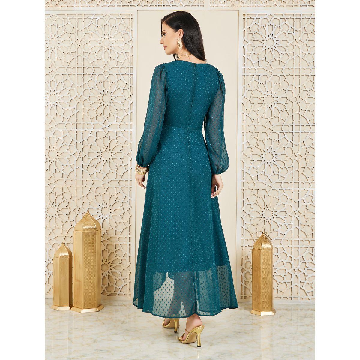 Styli Dobby Ruffle Detail A-Line Maxi Dress-women-clothing-dresses-image-4