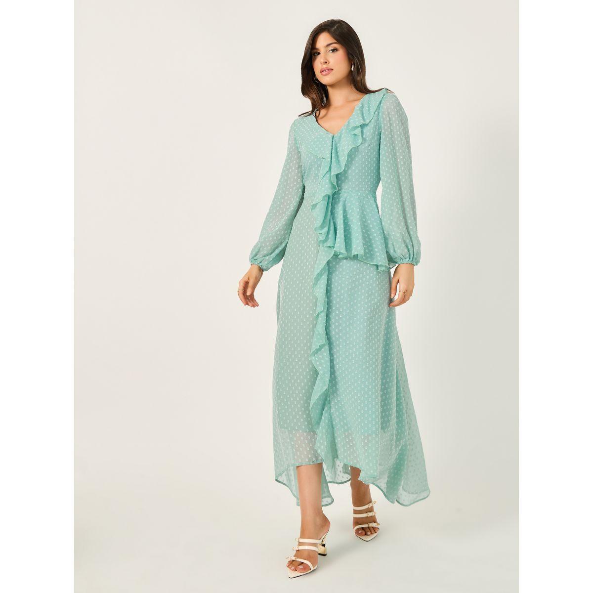 Styli Dobby Ruffle Detail A-Line Maxi Dress-women-clothing-dresses-image-3