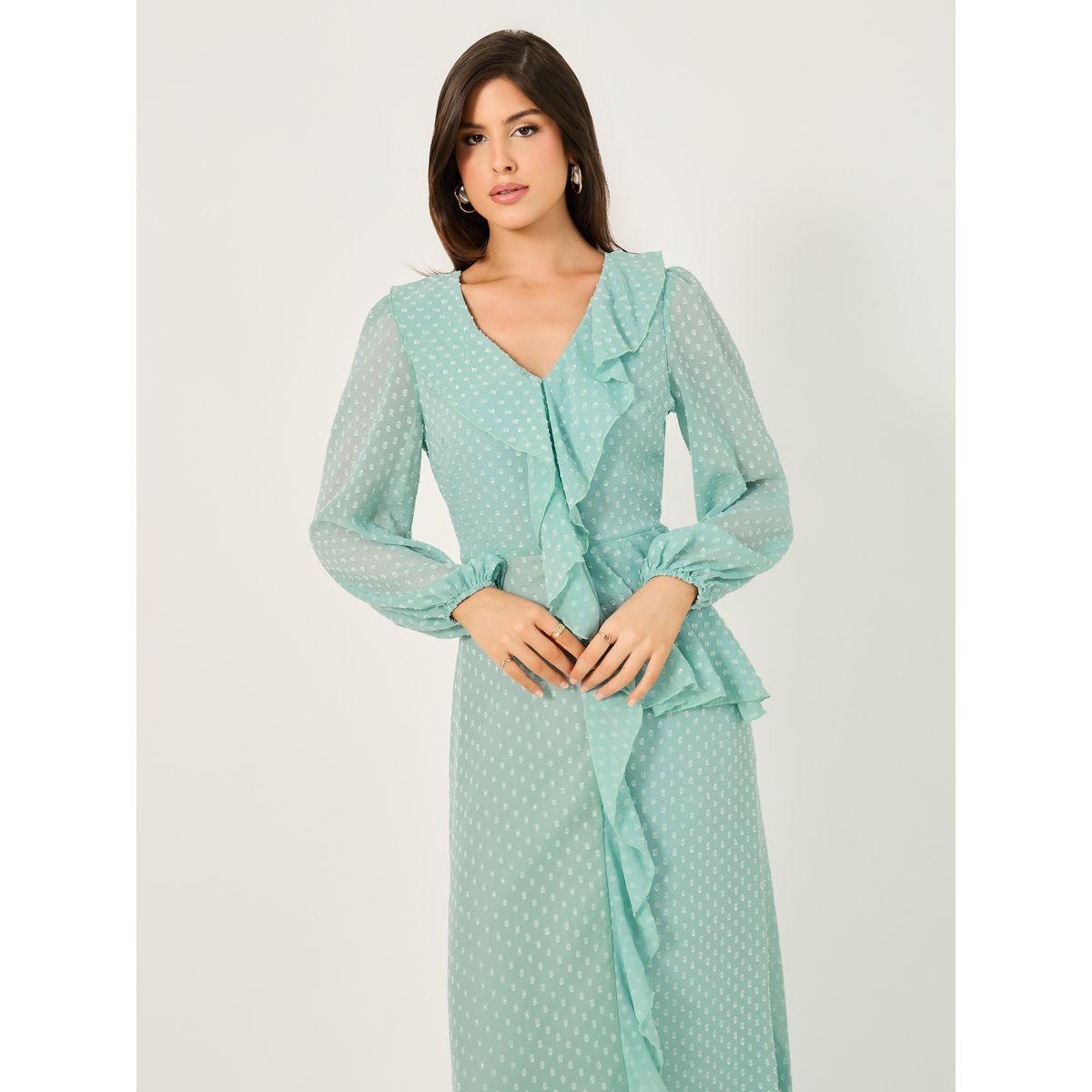 Styli Dobby Ruffle Detail A-Line Maxi Dress-women-clothing-dresses-image-4