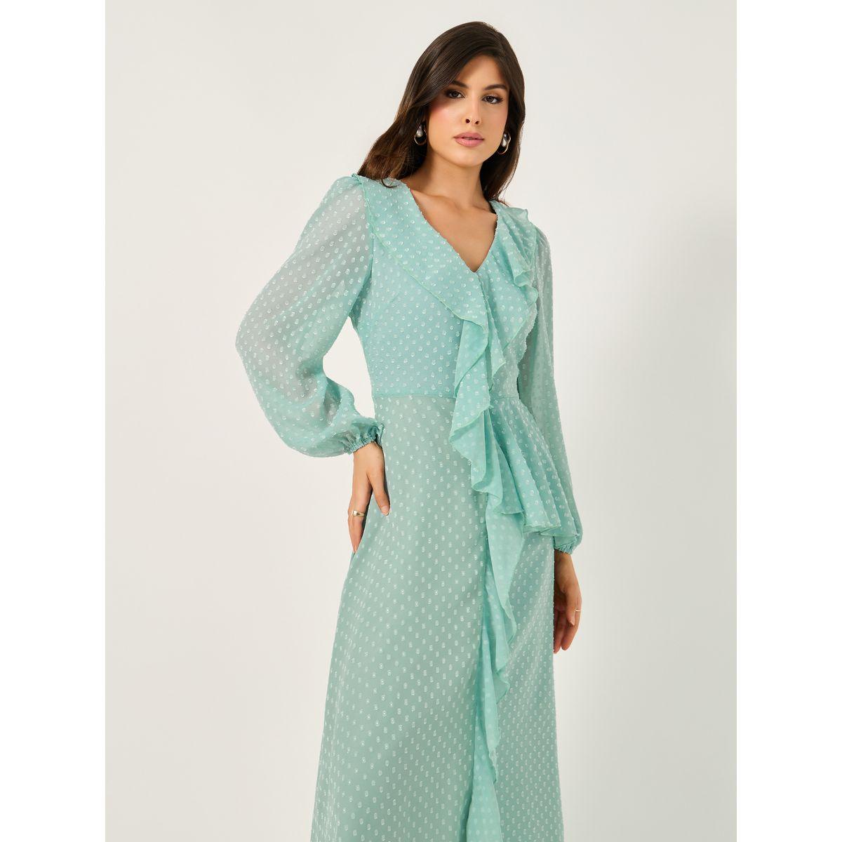 Styli Dobby Ruffle Detail A-Line Maxi Dress-women-clothing-dresses-image-5