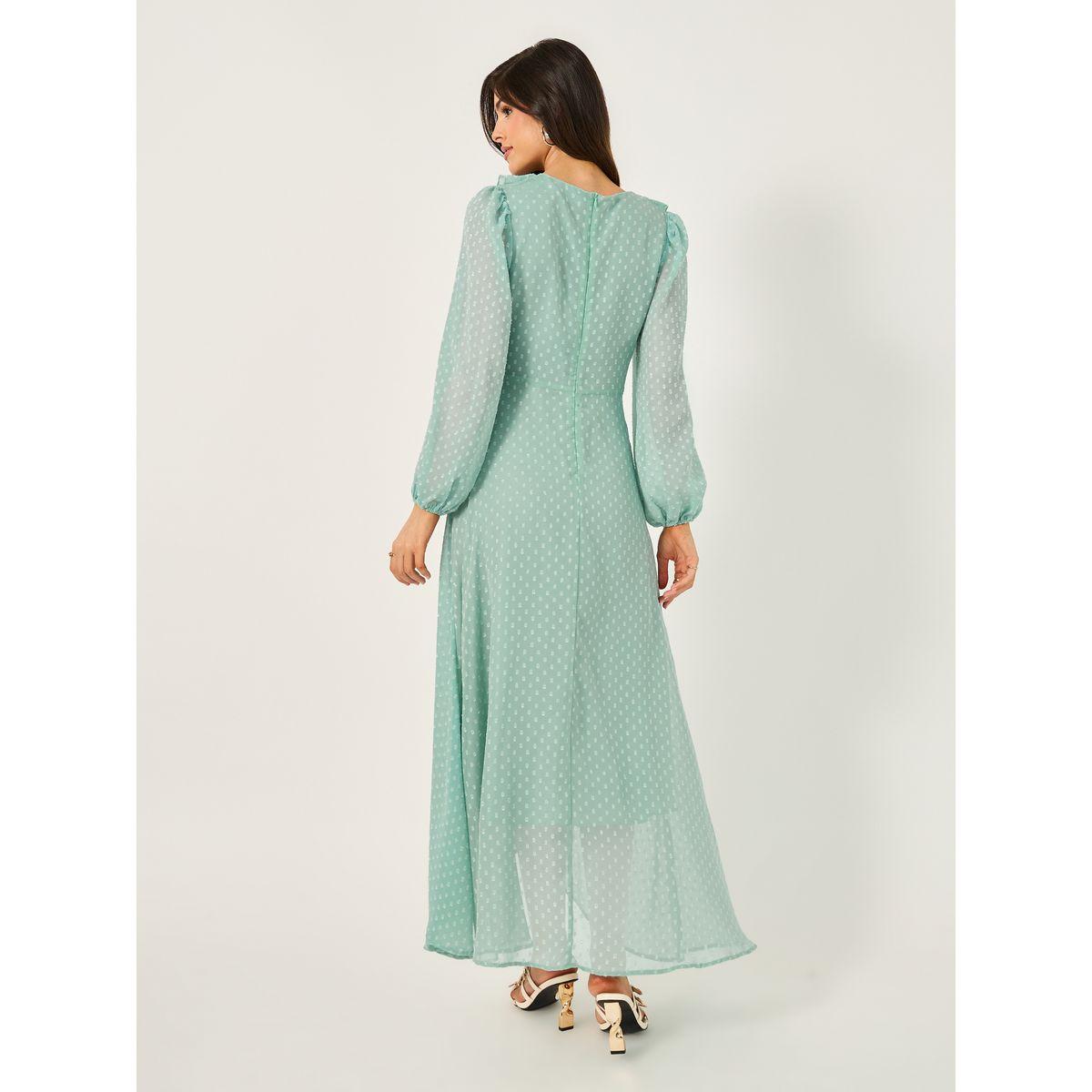 Styli Dobby Ruffle Detail A-Line Maxi Dress-women-clothing-dresses-image-7