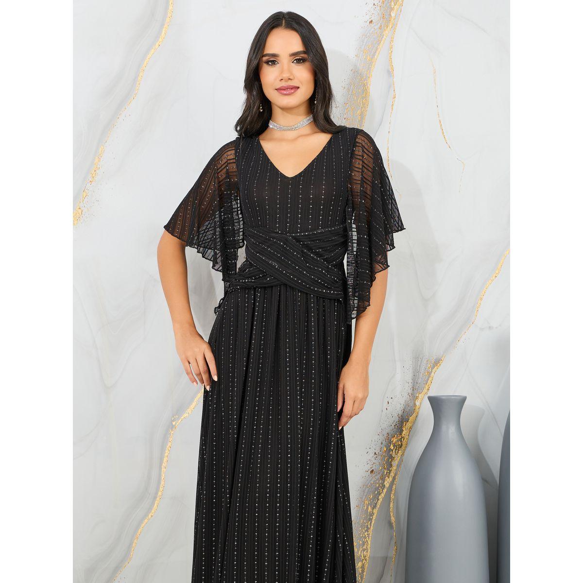 فستان طويل بحافة واسعة واكمام شبك-women-clothing-dresses-image-2