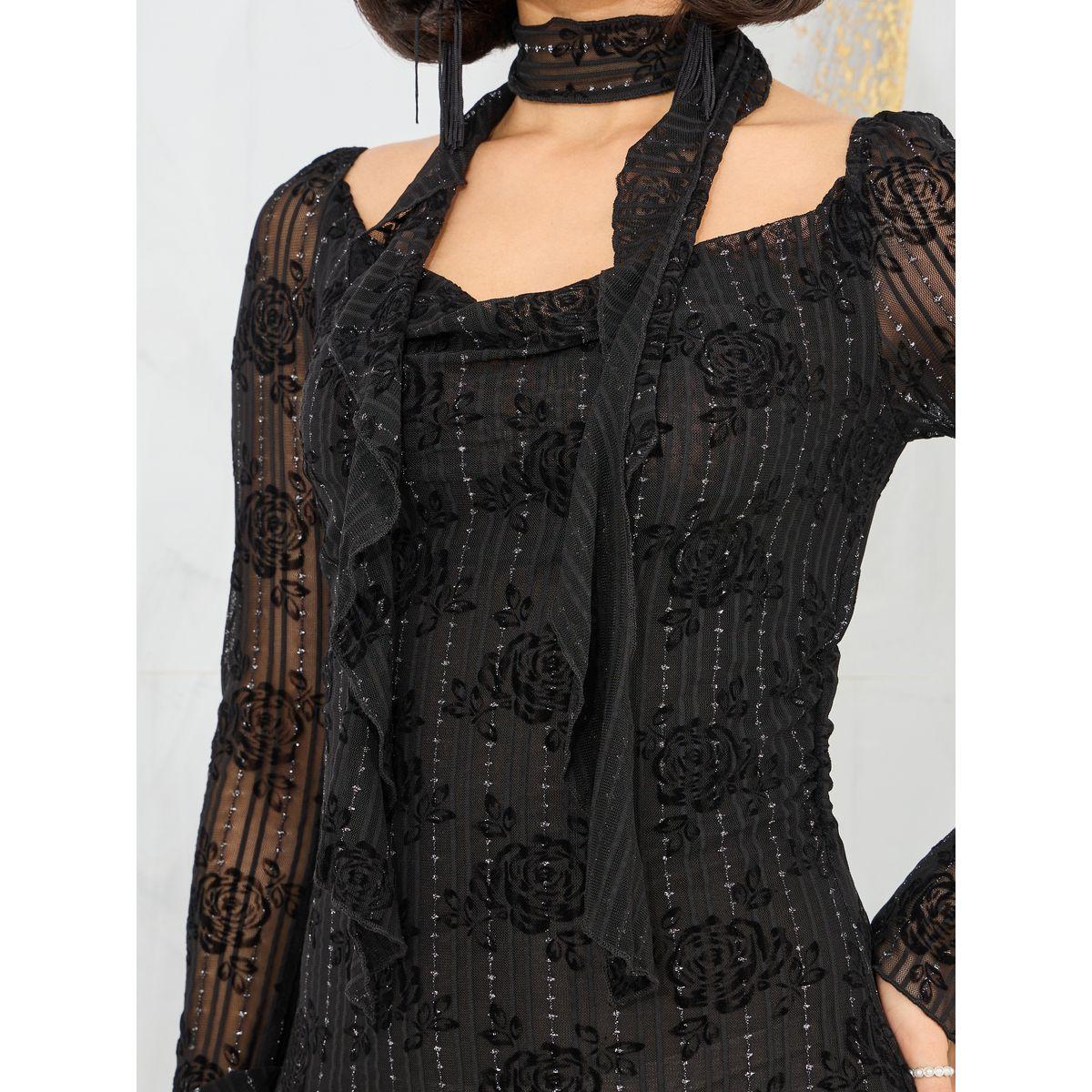 فستان طويل بديكون بشق جانبي-women-clothing-dresses-image-3