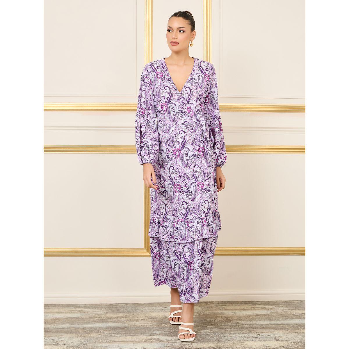 فستان ميدي بنمط لف وتفاصيل كشكش-women-clothing-dresses-image-1