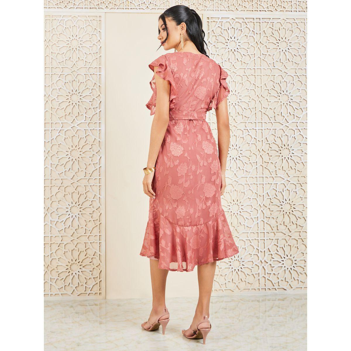 Styli Burnout Texture Self Tie Up A-Line Dress-women-clothing-dresses-image-4
