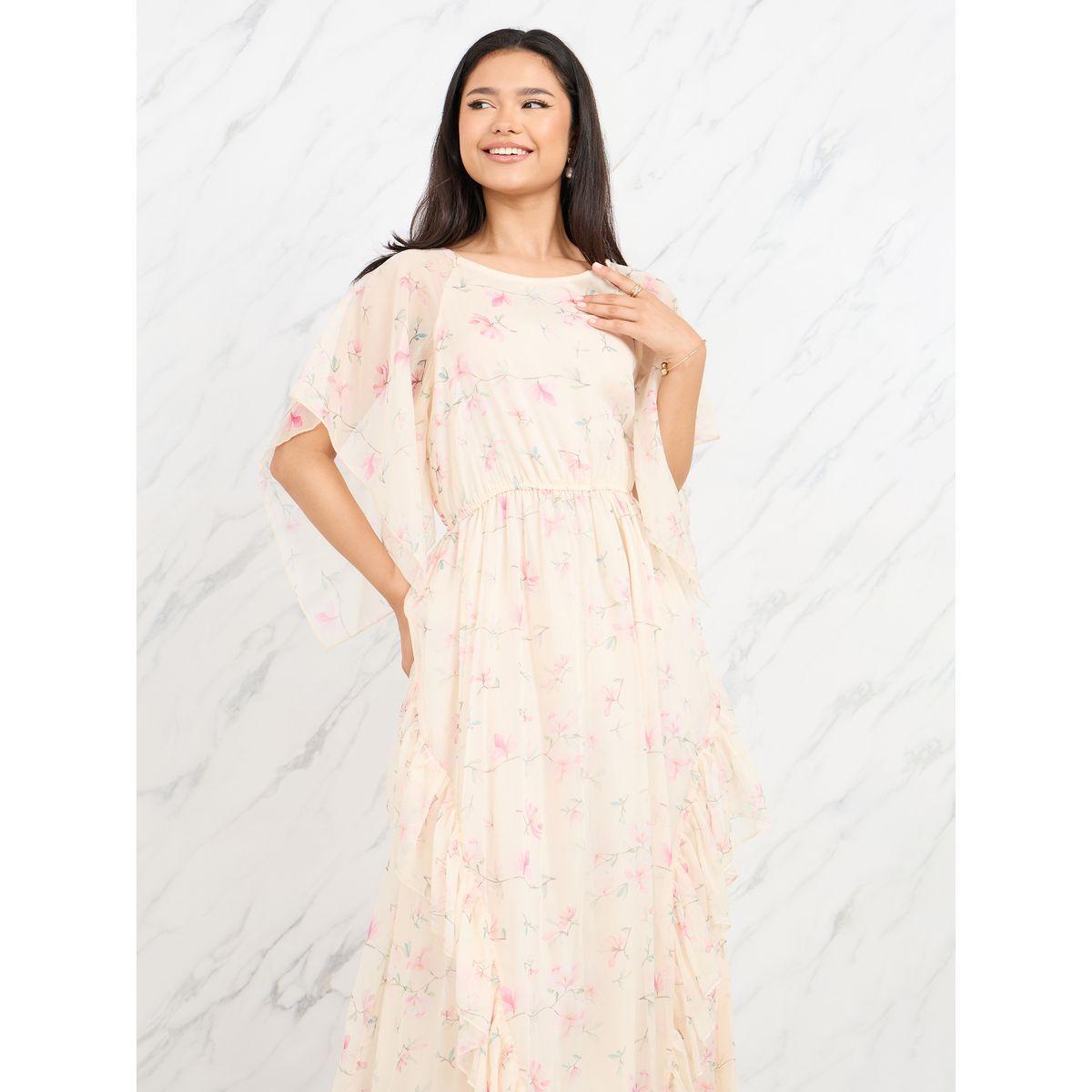 Styli Floral Print Cape Sleeves A-Line Maxi Dress-women-clothing-dresses-image-2