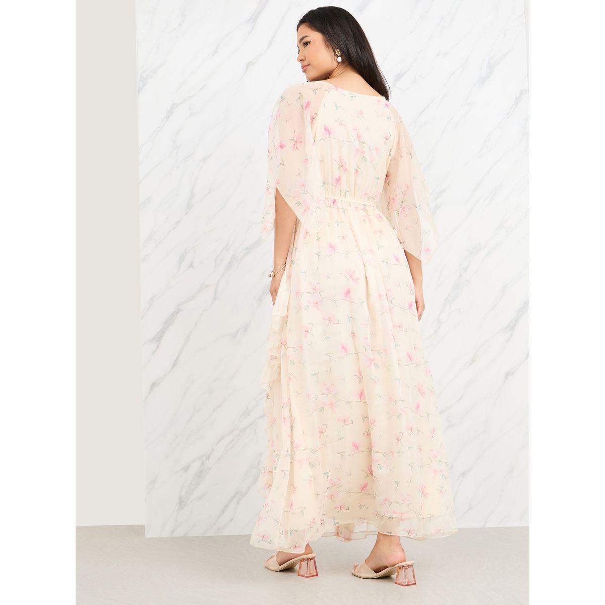 Styli Floral Print Cape Sleeves A-Line Maxi Dress-women-clothing-dresses-image-4