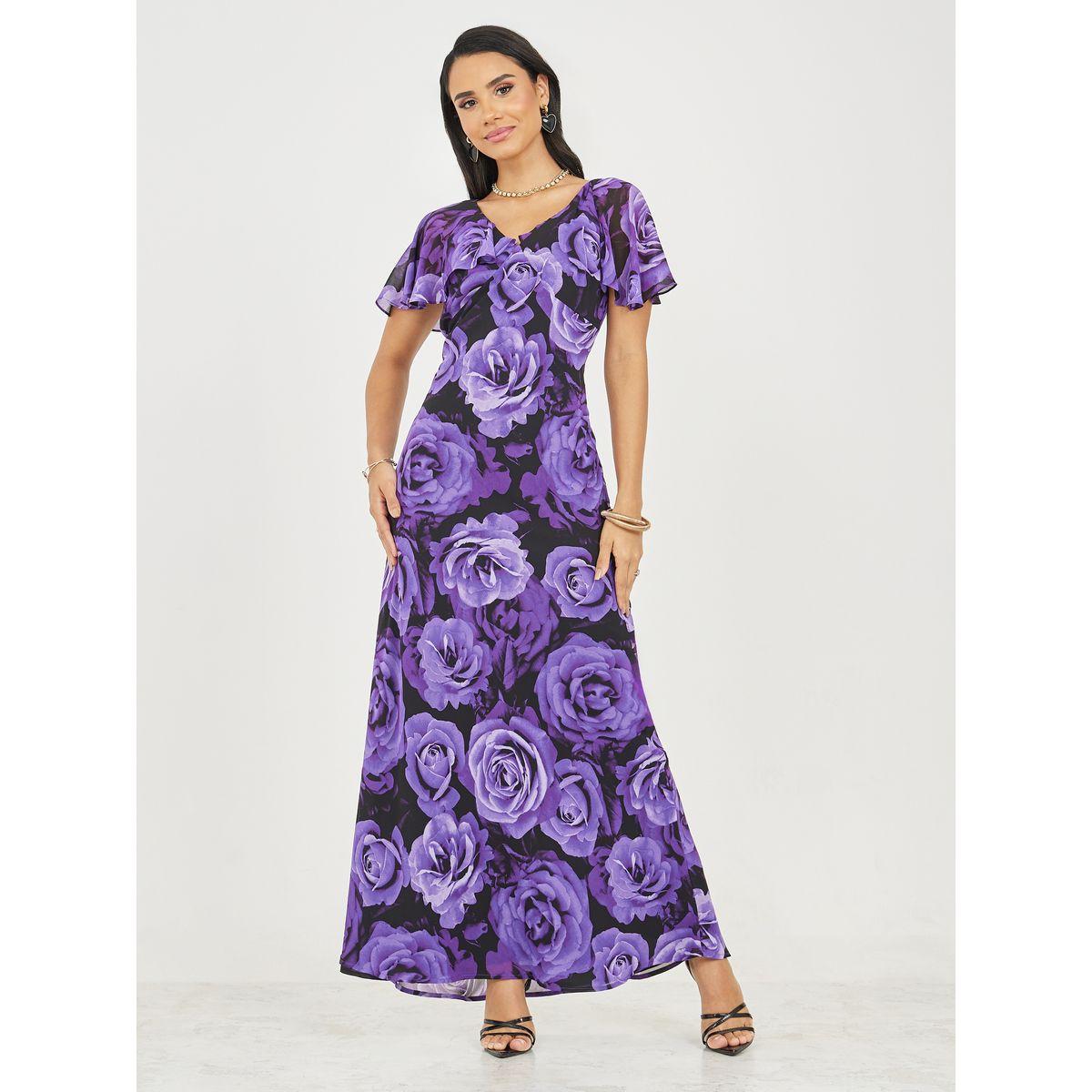 فستان طويل بطبعة زهور واكمام كيب-women-clothing-dresses-image-2