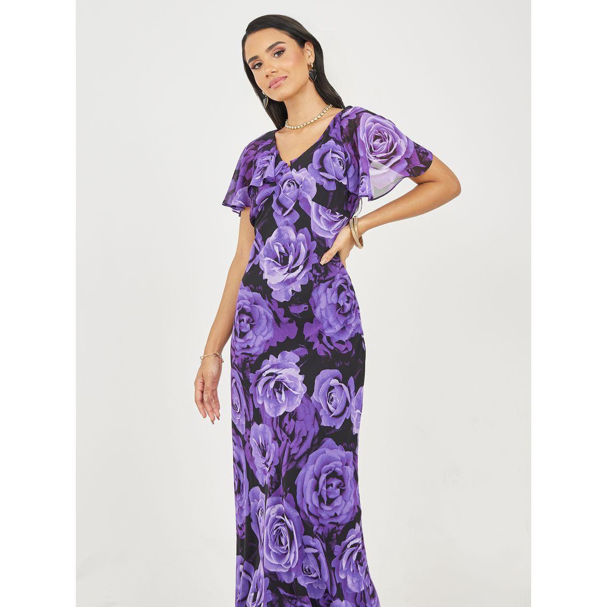 فستان طويل بطبعة زهور واكمام كيب-women-clothing-dresses-image-3