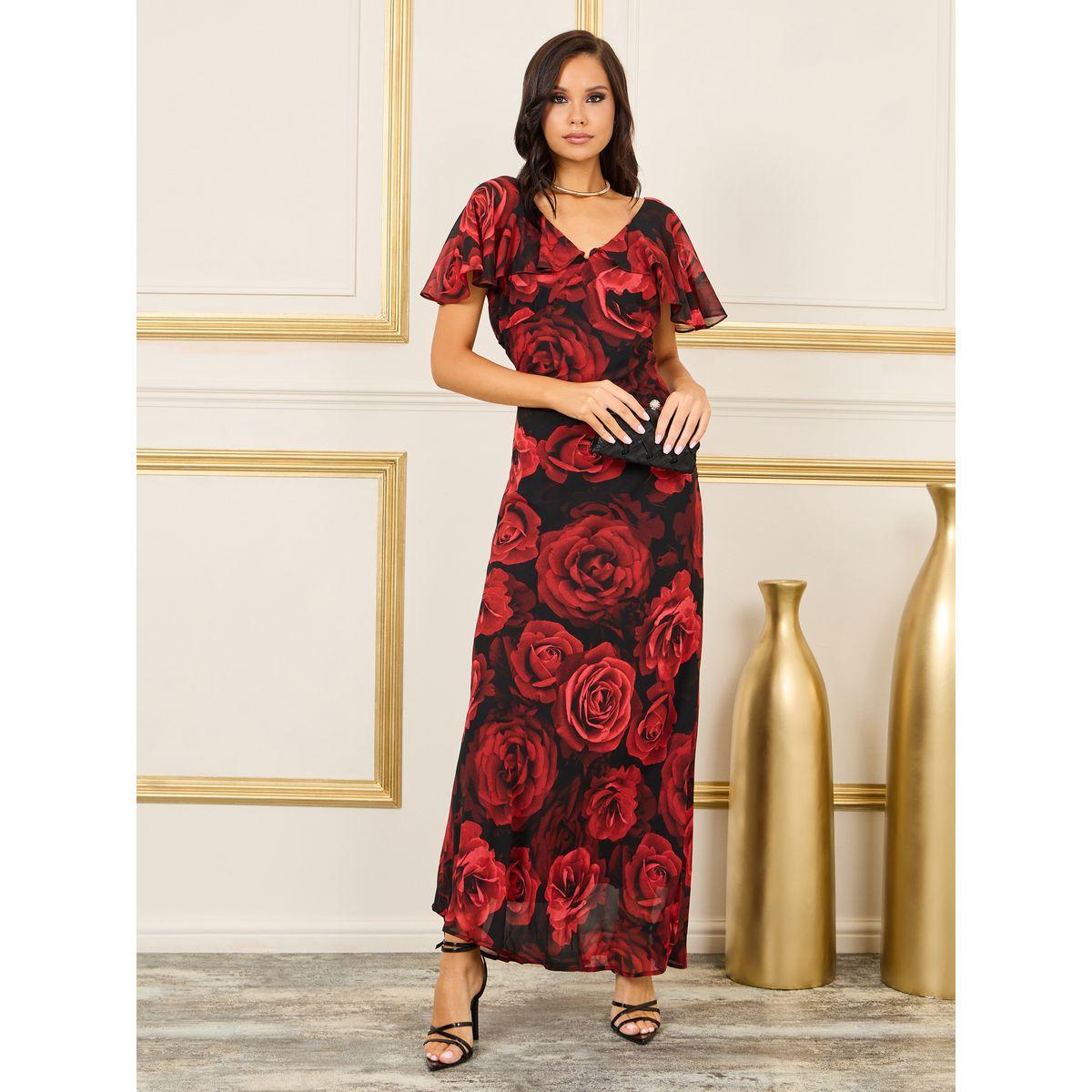 فستان طويل بطبعة زهور واكمام كيب-women-clothing-dresses-image-1