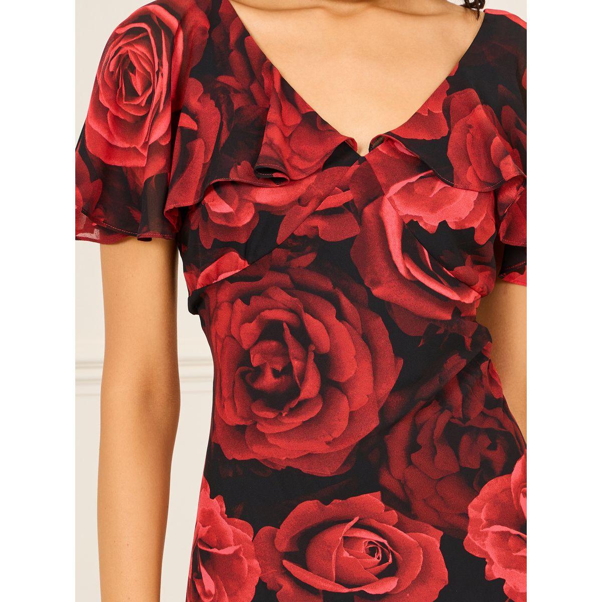 Styli Rose Print Cape Sleeves V Neck A-Line Maxi Dress-women-clothing-dresses-image-3