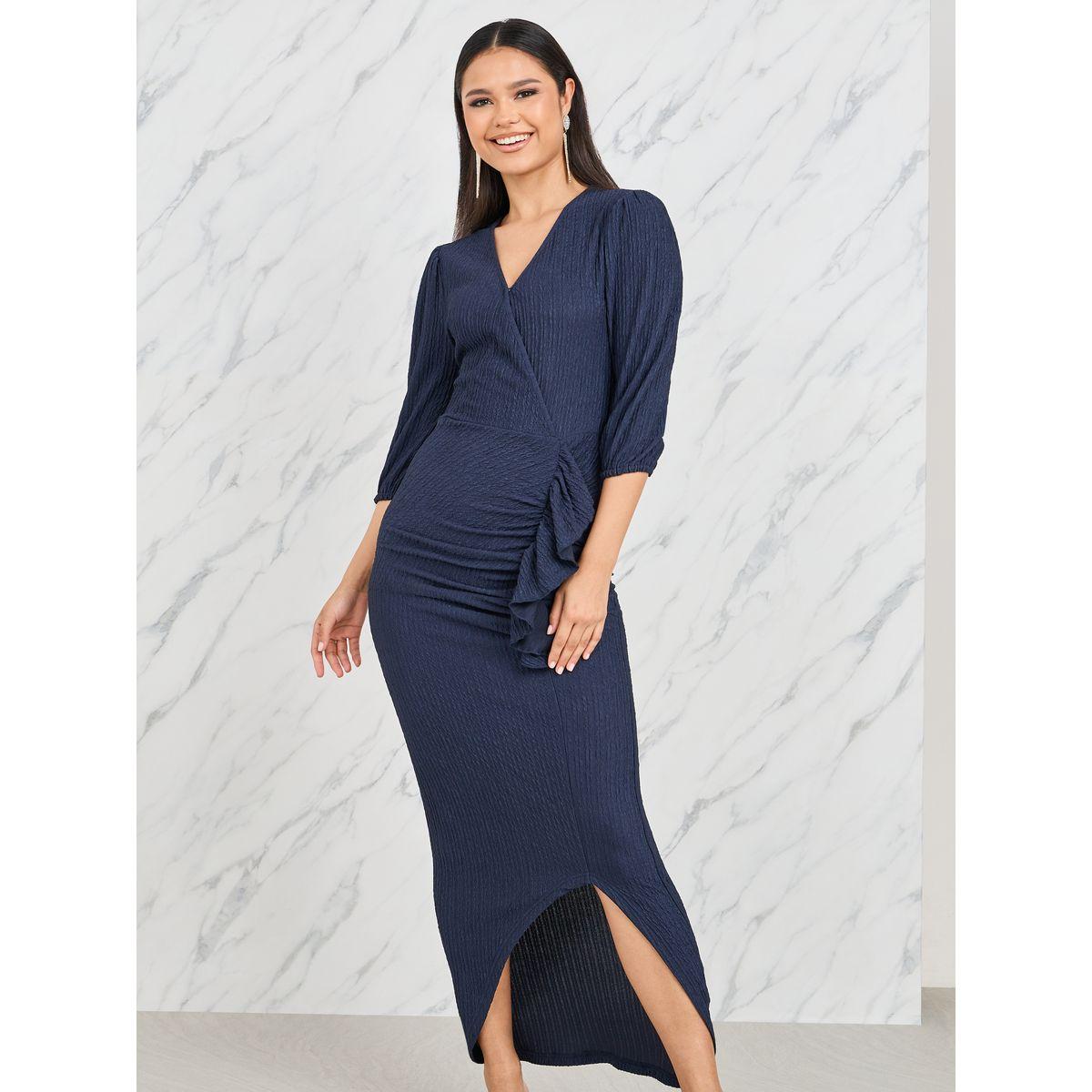 فستان طويل بديكون بتفاصيل كشكش-women-clothing-dresses-image-2