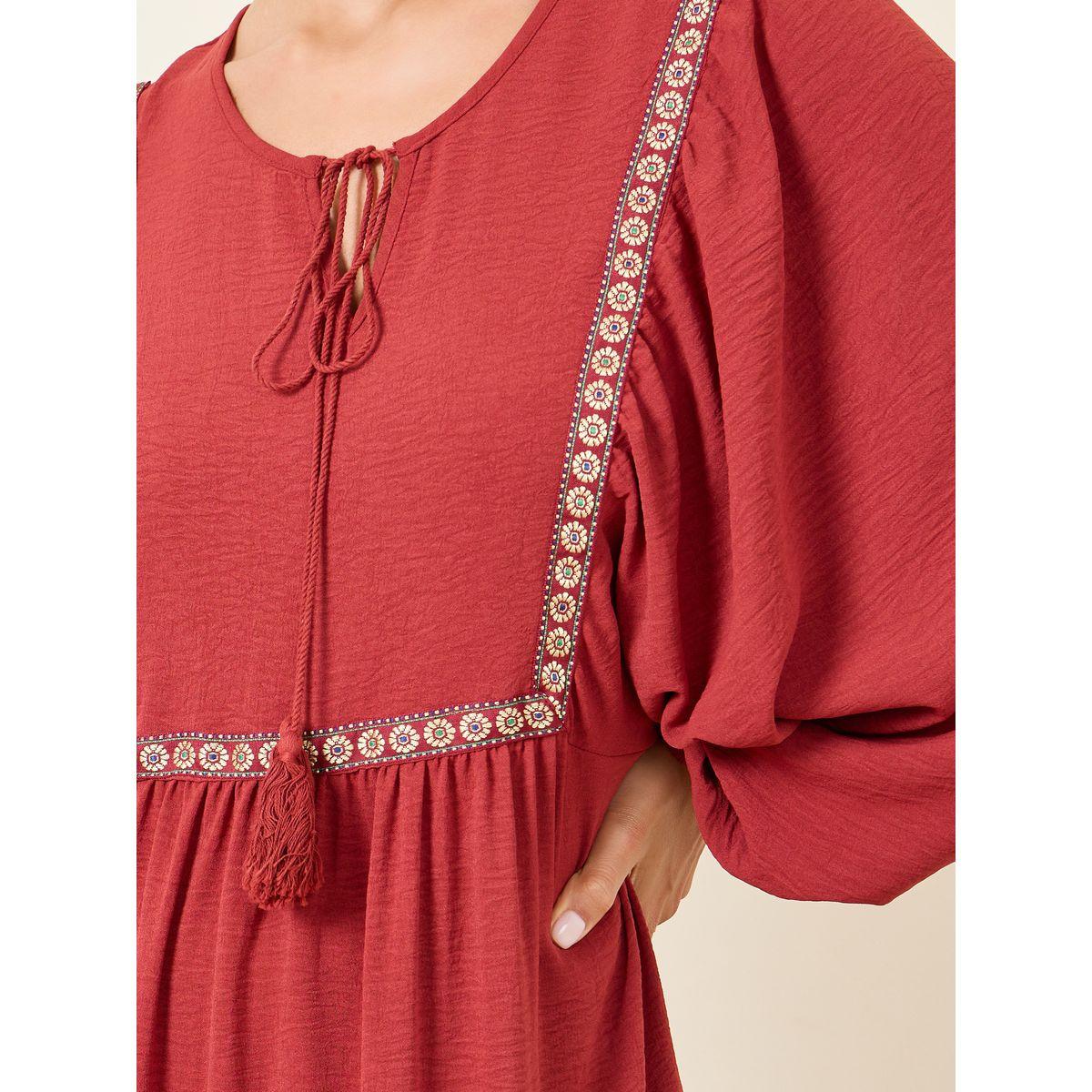 Styli Embroidered Lace Detail Tie Up Neck Tiered Maxi Dress-women-clothing-dresses-image-3