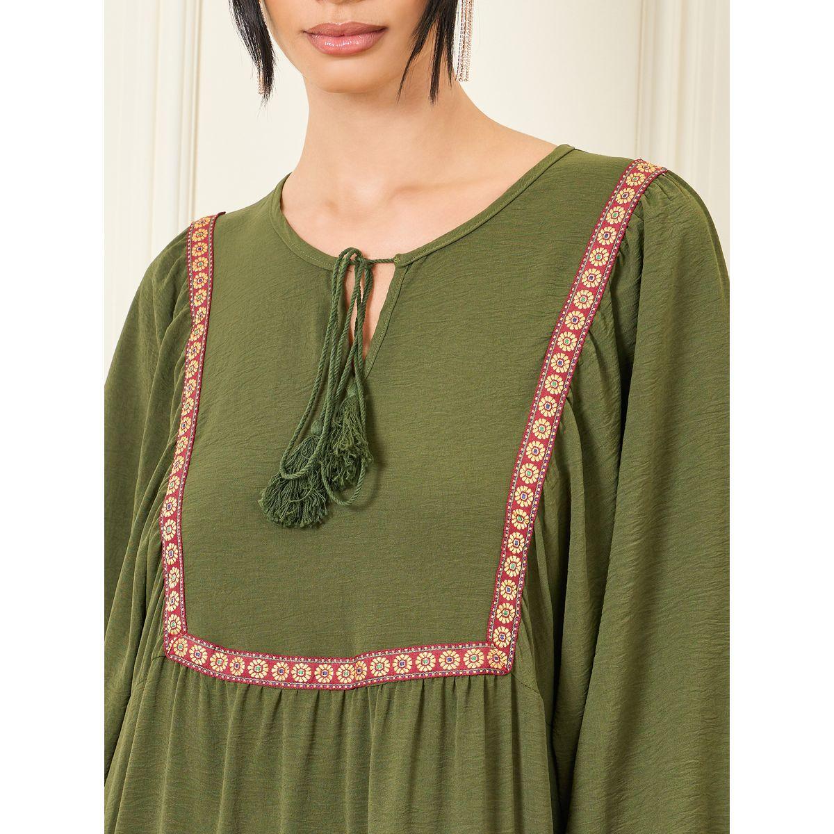 Styli Embroidered Lace Detail Tie Up Neck Tiered Maxi Dress-women-clothing-dresses-image-3
