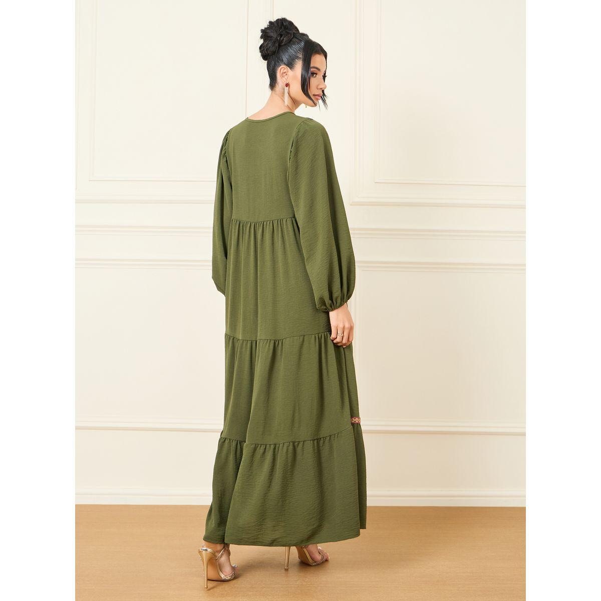 Styli Embroidered Lace Detail Tie Up Neck Tiered Maxi Dress-women-clothing-dresses-image-4