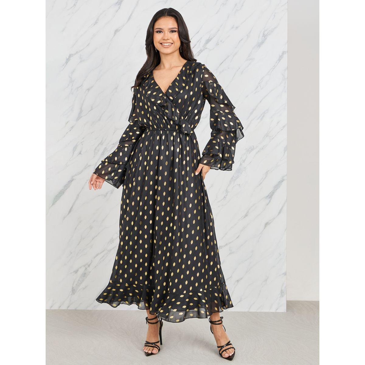 فستان طويل بطبعة فويل مع كشكش-women-clothing-dresses-image-1