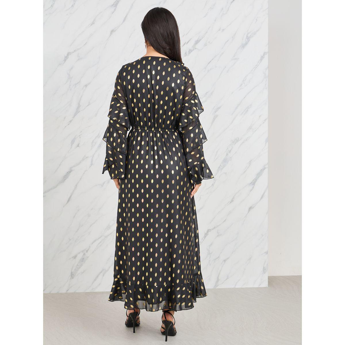 فستان طويل بطبعة فويل مع كشكش-women-clothing-dresses-image-4