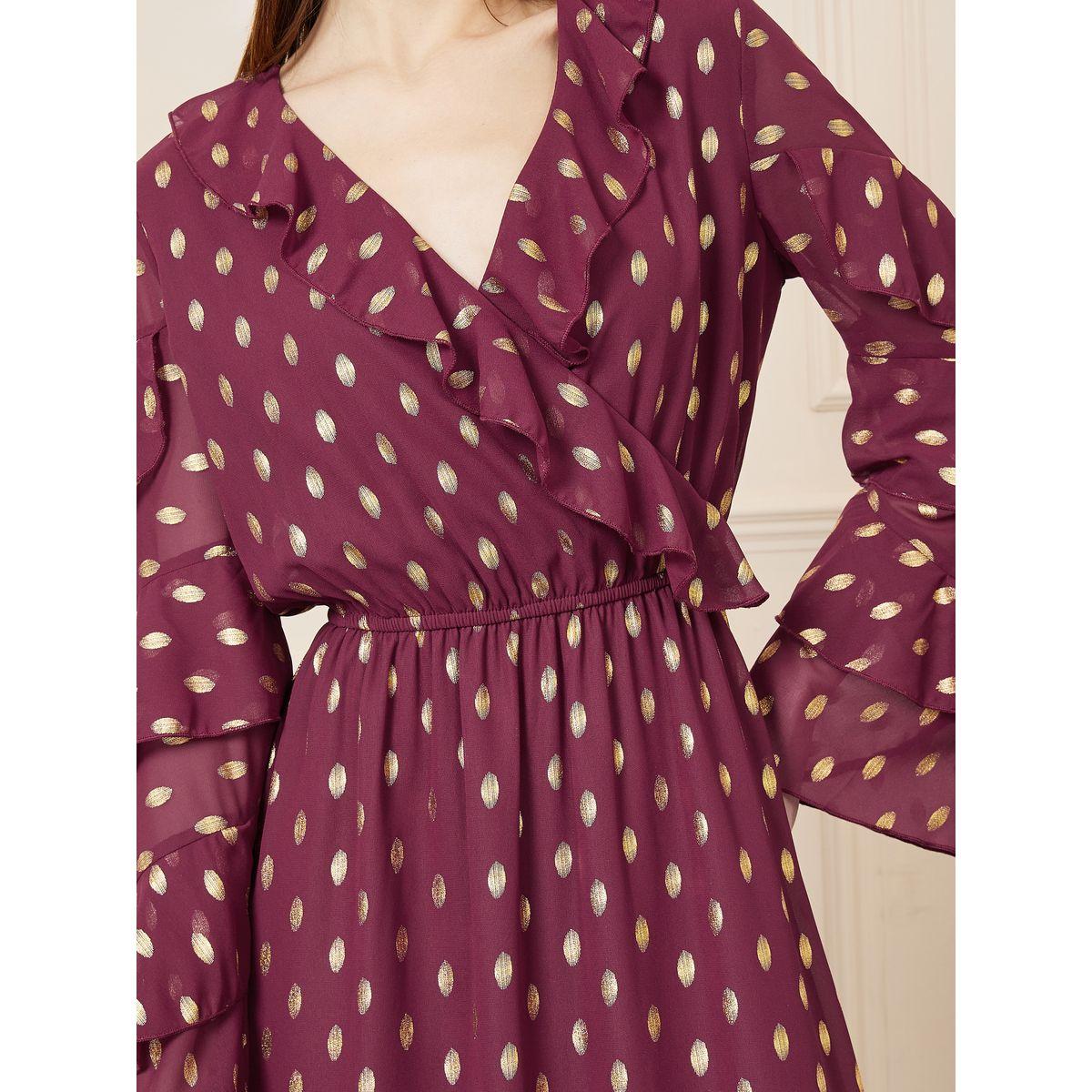 Styli Foil Print Ruffle Detail Layer Sleeves A-Line Maxi Dress-women-clothing-dresses-image-3