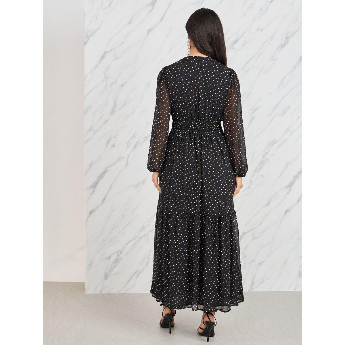 Styli Floral Embroidered Spot Printed Smocked Waist Tiered Maxi Dress-women-clothing-dresses-image-4