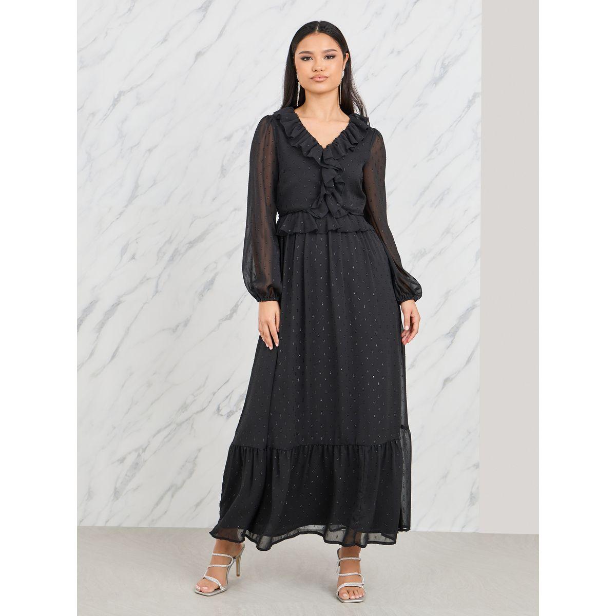 فستان طويل بكسرات وتفاصيل كشكش-women-clothing-dresses-image-1