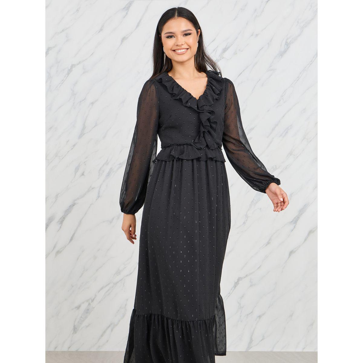 Styli Ruffle Detail Lurex Dobby Tiered Maxi Dress-women-clothing-dresses-image-2