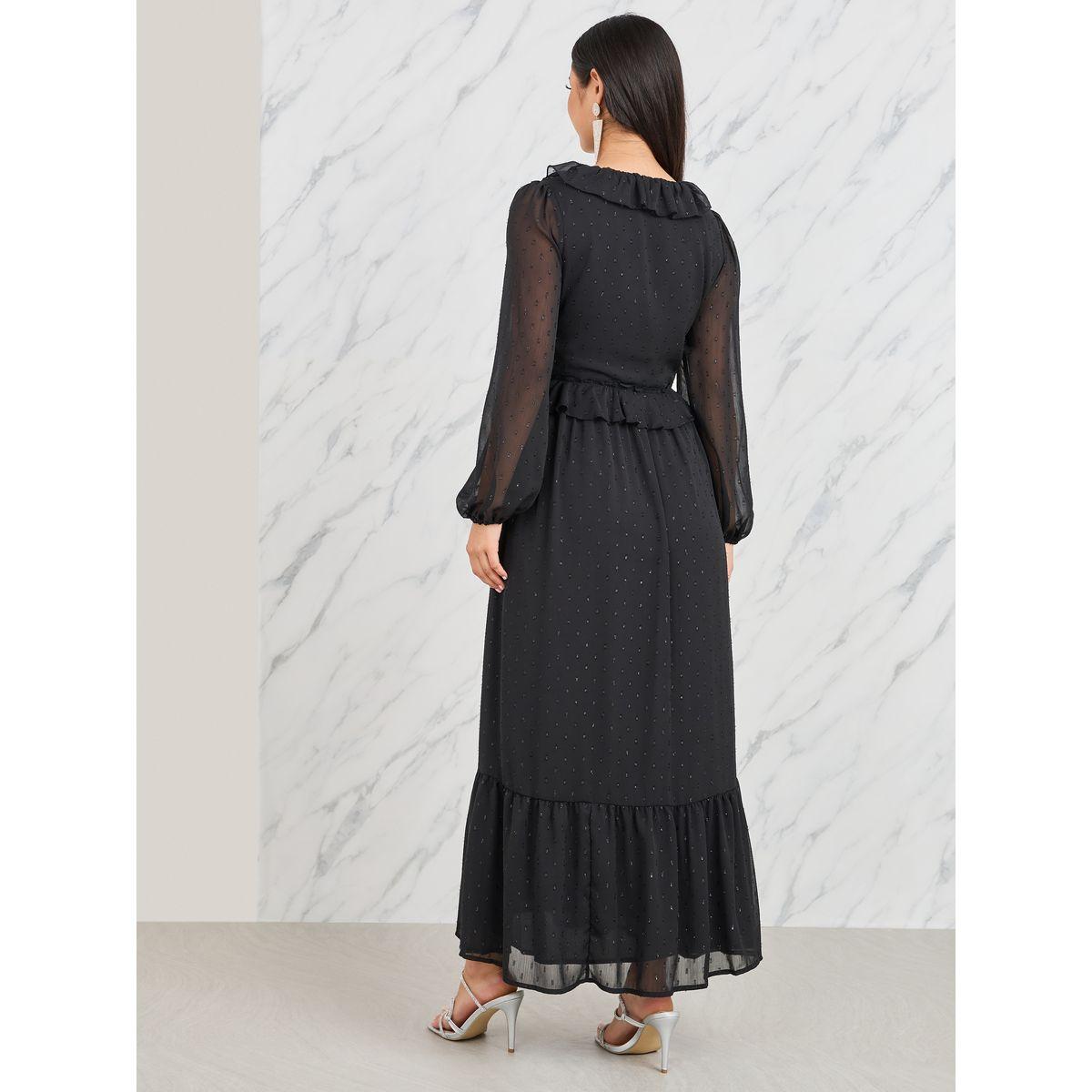 Styli Ruffle Detail Lurex Dobby Tiered Maxi Dress-women-clothing-dresses-image-4