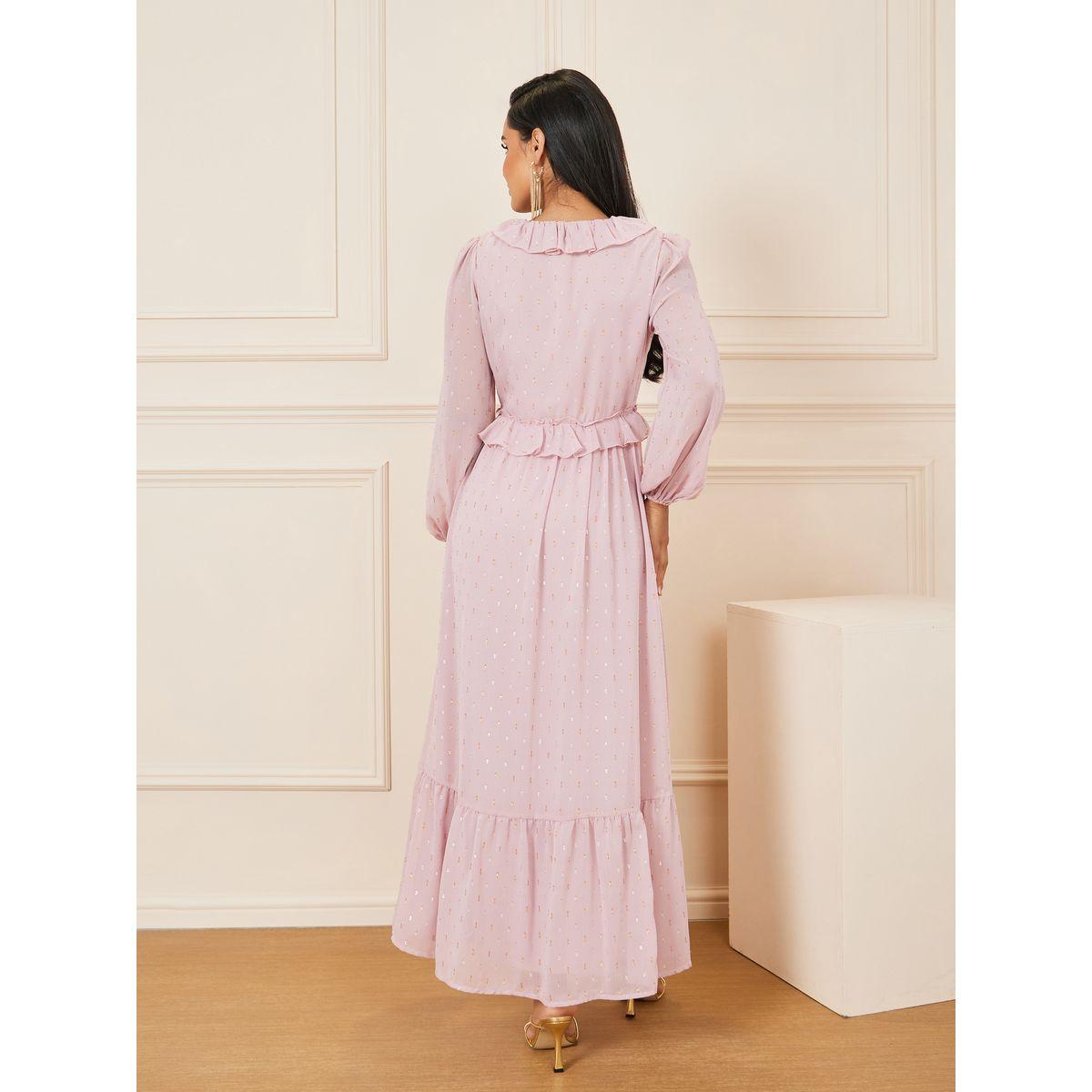 Styli Ruffle Detail Lurex Dobby Tiered Maxi Dress-women-clothing-dresses-image-4