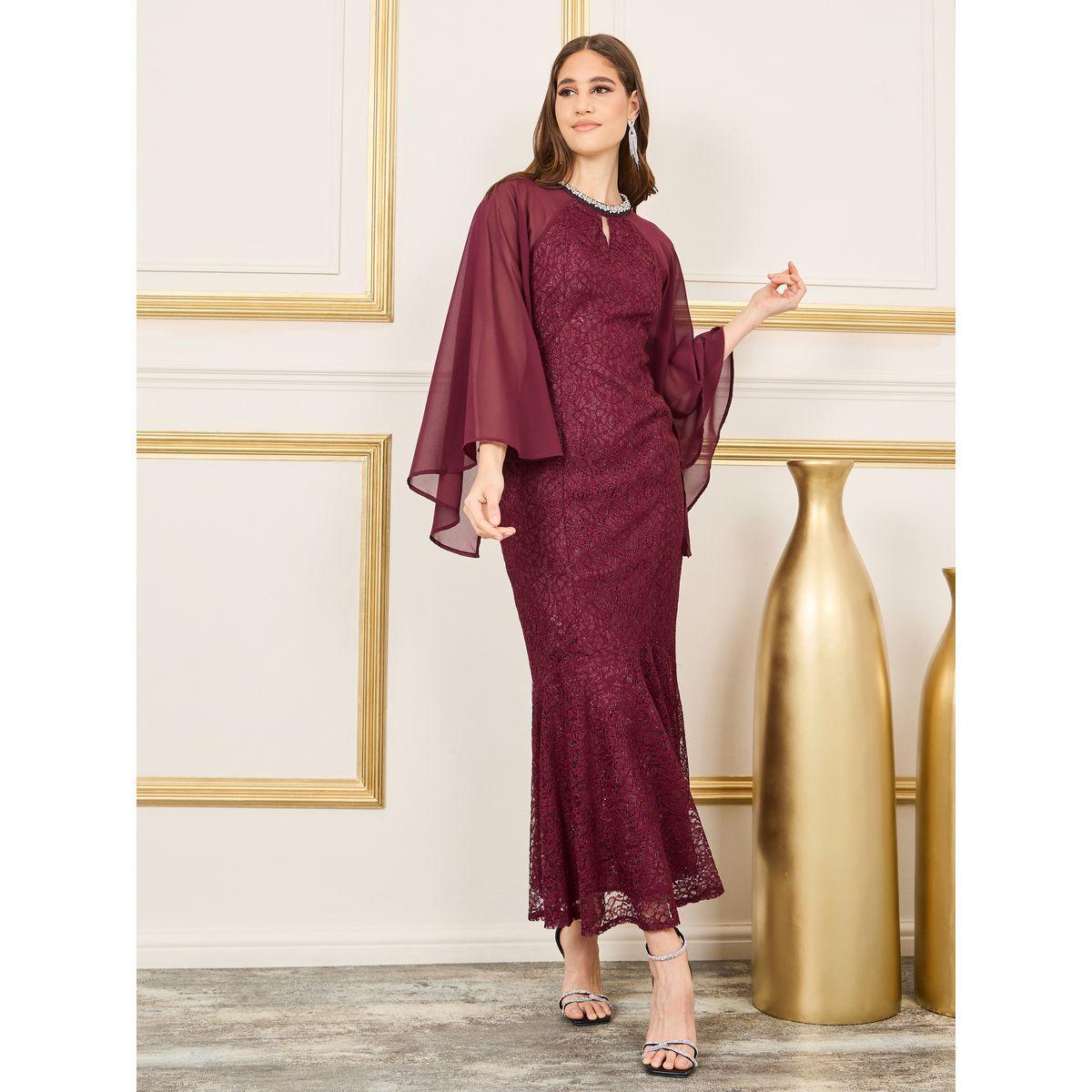 Styli Embellished Neck Lace Detail Mermaid Dress-women-clothing-dresses-image-1
