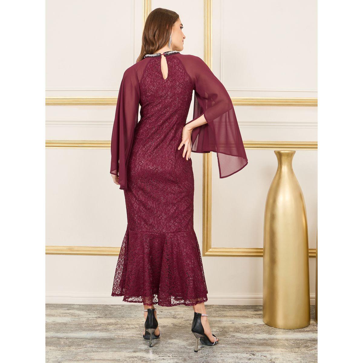 Styli Embellished Neck Lace Detail Mermaid Dress-women-clothing-dresses-image-4