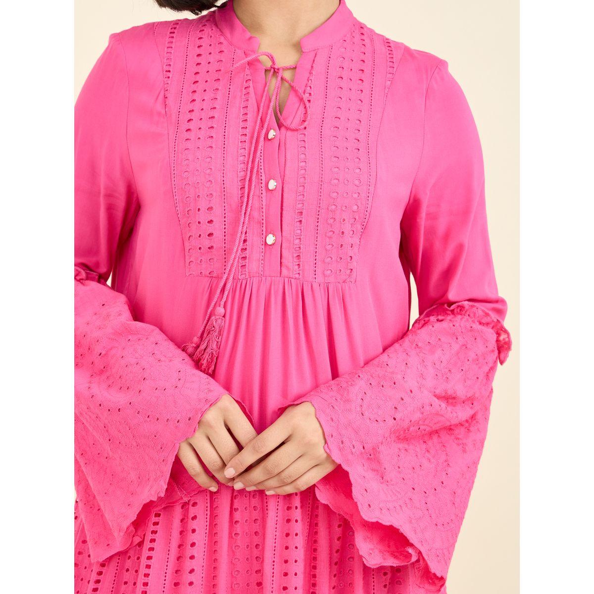 فستان ميدي بكسرات وياقة باربطة-women-clothing-dresses-image-3
