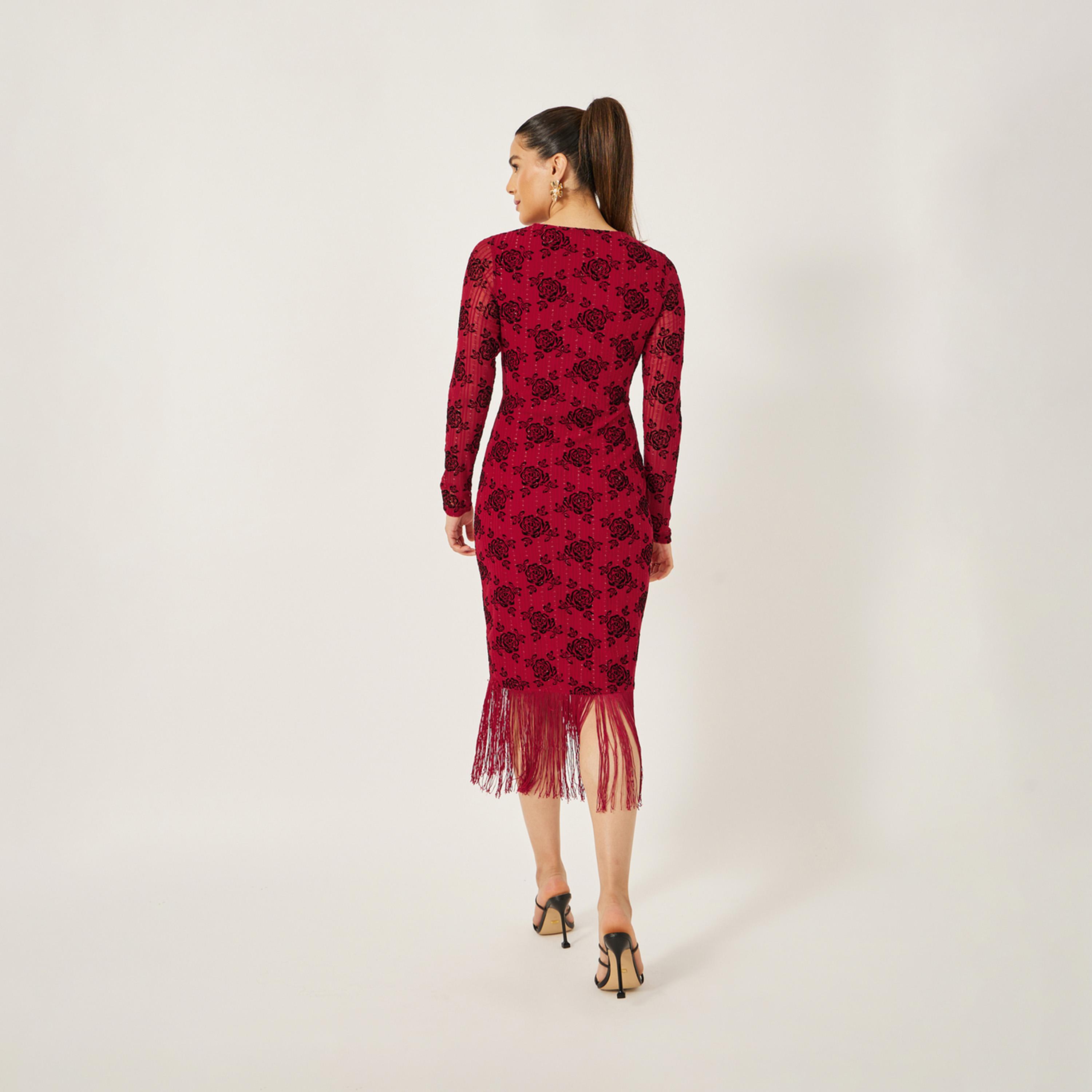 Styli Floral Jacquard Tassel Asymmetric Hem Midi Dress-women-clothing-dresses-image-5