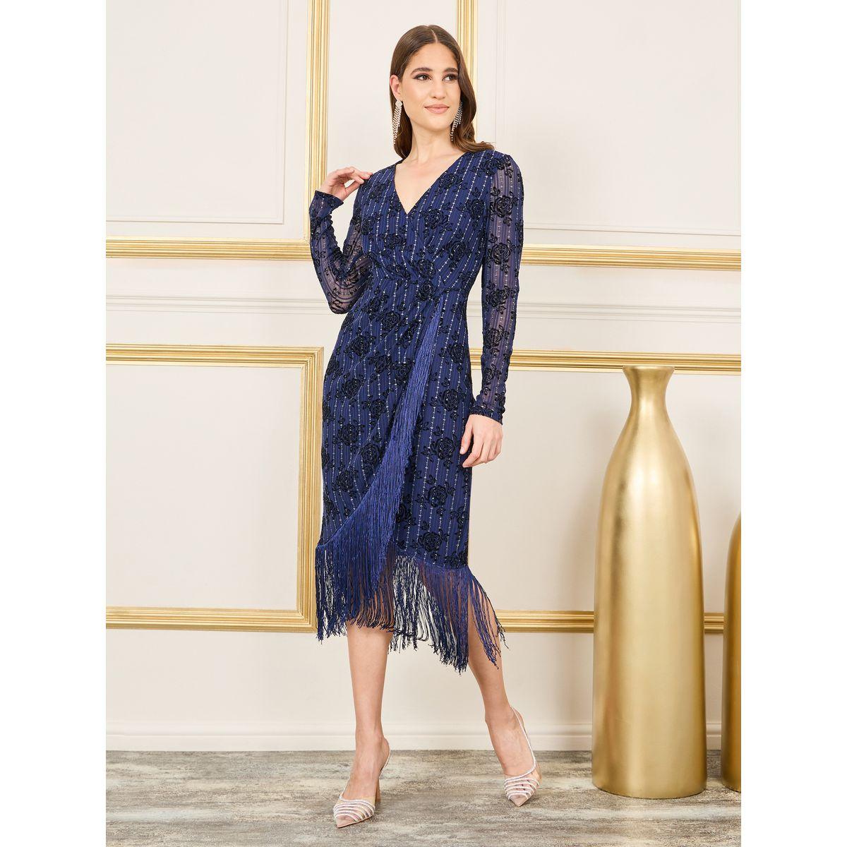 فستان ميدي من ستيلي فلورال جاكارد بشرابة غير متماثلة بحافة ميدي-women-clothing-dresses-image-2
