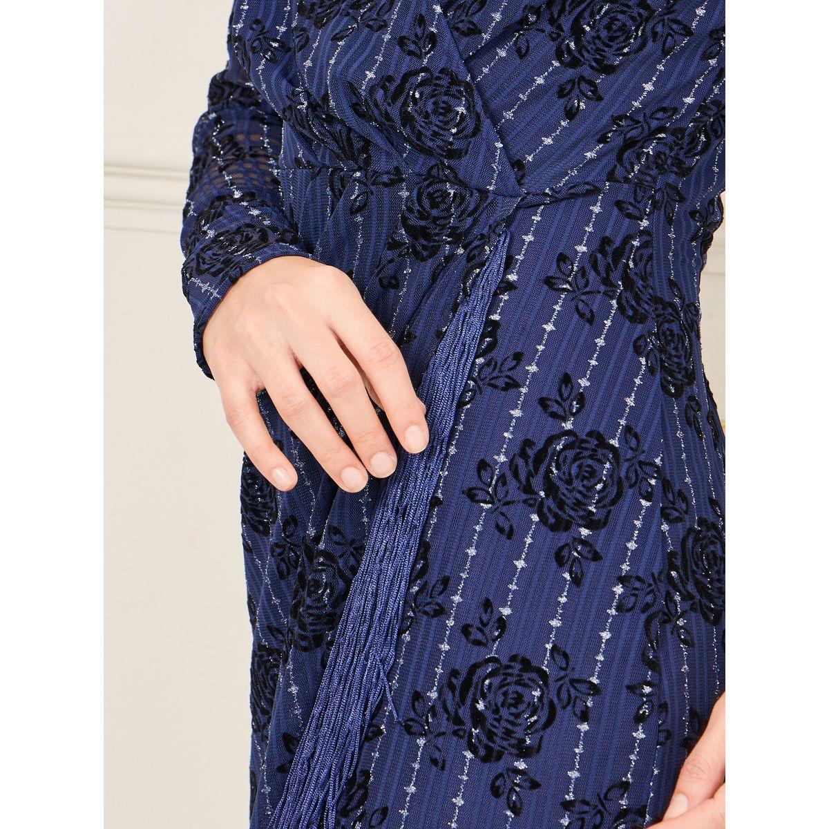 فستان ميدي من ستيلي فلورال جاكارد بشرابة غير متماثلة بحافة ميدي-women-clothing-dresses-image-3