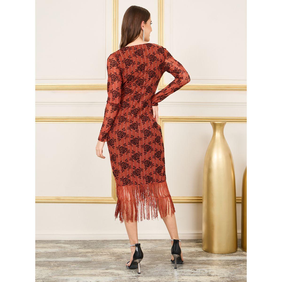 Styli Floral Jacquard Tassel Asymmetric Hem Midi Dress-women-clothing-dresses-image-4