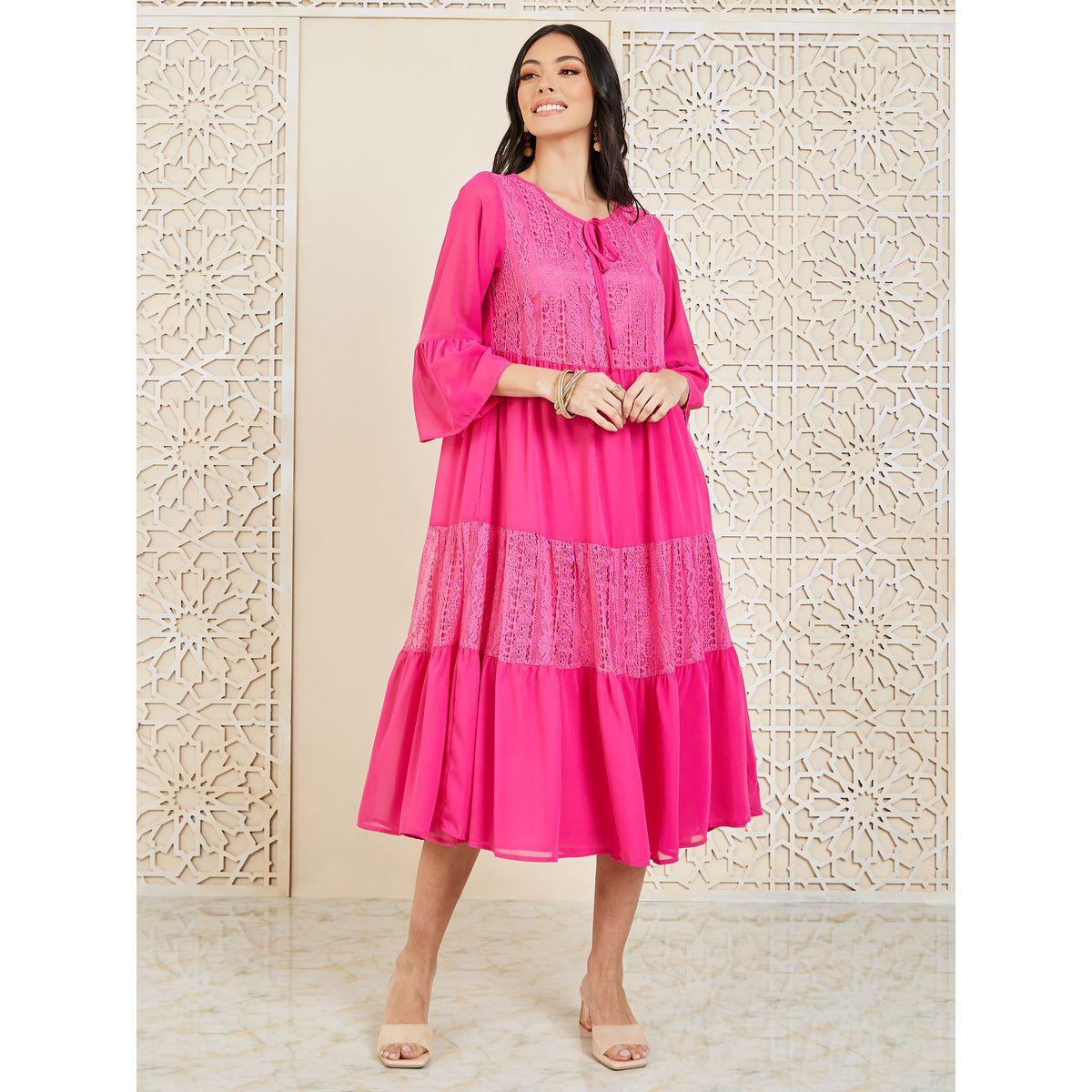 فستان ميدي بكسرات وتفاصيل دانتيل-women-clothing-dresses-image-2
