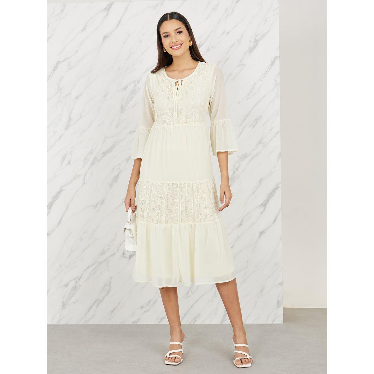 Styli Lace Detail Tie Up Neck Tiered Midi Dress-women-clothing-dresses-image-1