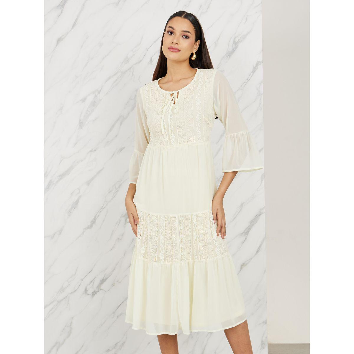 Styli Lace Detail Tie Up Neck Tiered Midi Dress-women-clothing-dresses-image-2