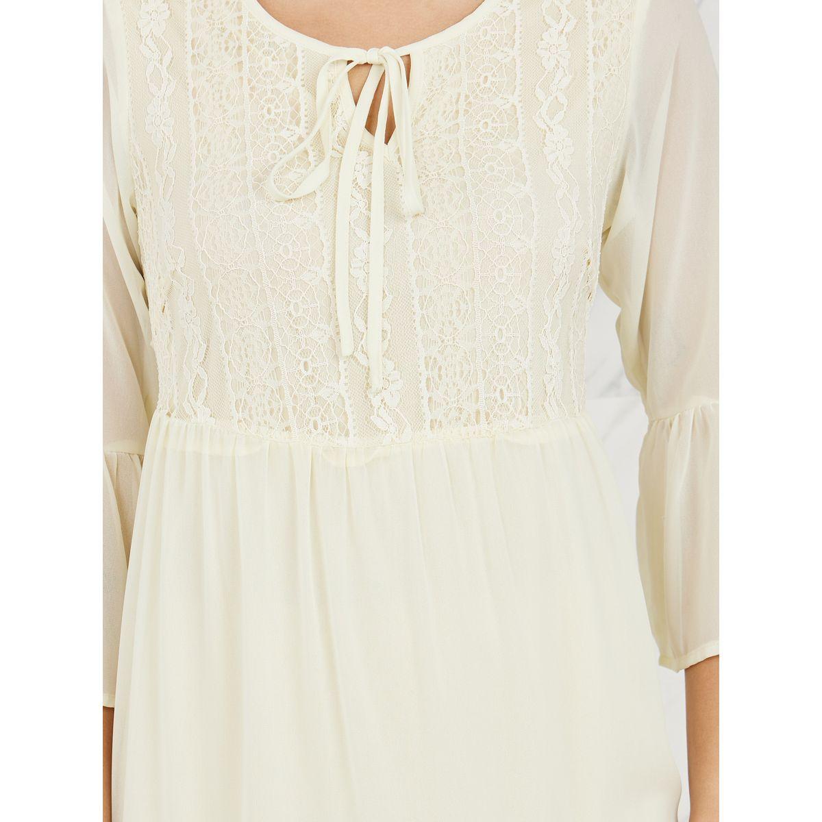 فستان ميدي بتفاصيل دانتيل مع ياقة بأربطة-women-clothing-dresses-image-3