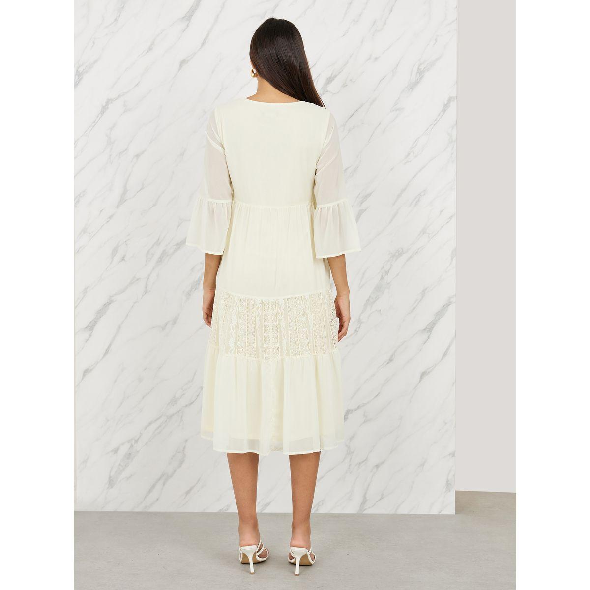 Styli Lace Detail Tie Up Neck Tiered Midi Dress-women-clothing-dresses-image-4