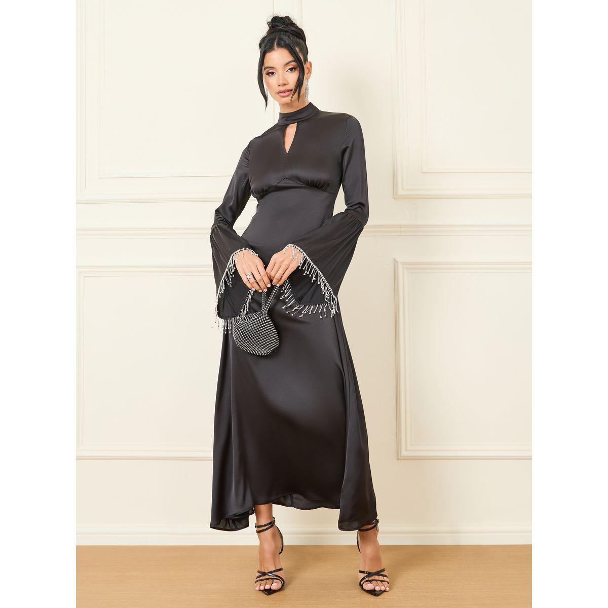 Styli Satin Embellished Trim A-Line Maxi Dress-women-clothing-dresses-image-1