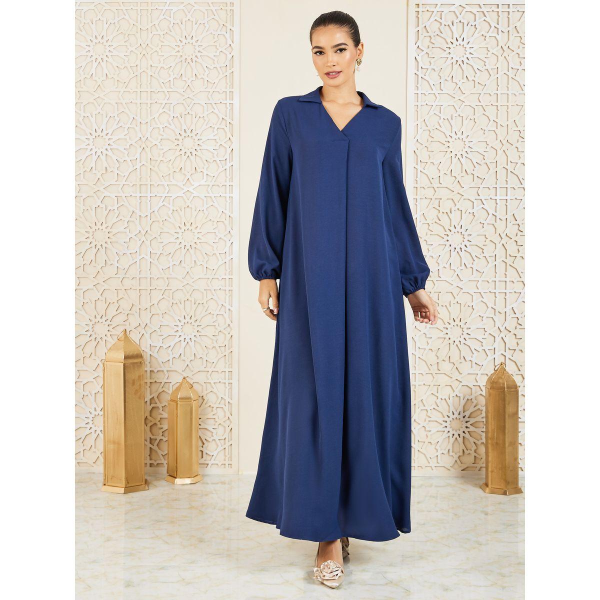Styli Solid Collared A-Line Jalabiya-women-arabicclothing-jalabiyas-image-1