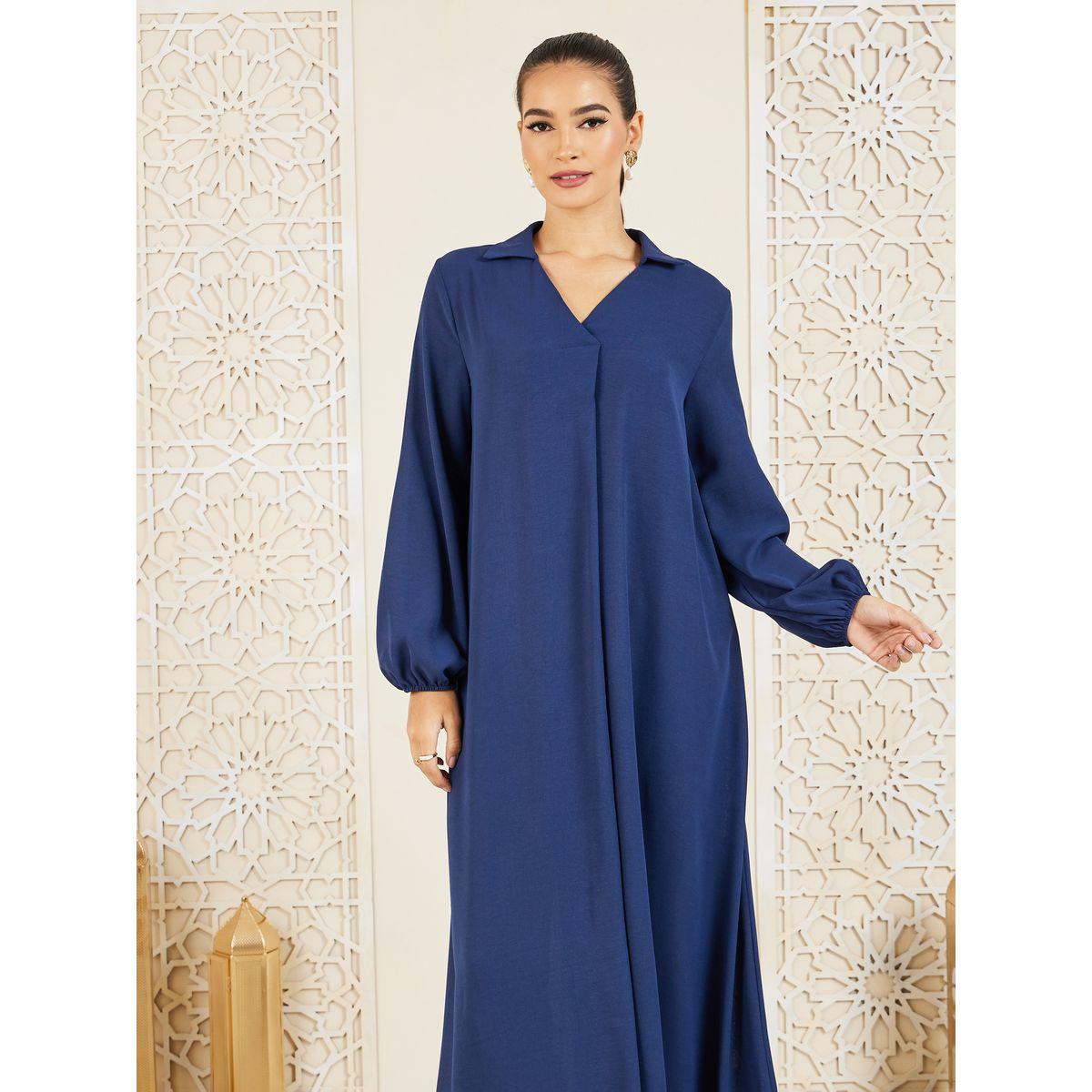 Styli Solid Collared A-Line Jalabiya-women-arabicclothing-jalabiyas-image-2
