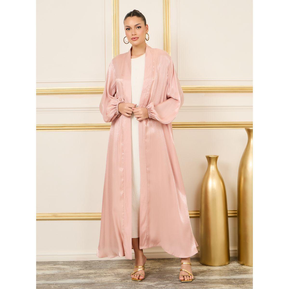 Styli Shiny Balloon Sleeves Open Front Abaya-women-arabicclothing-abayas-image-1