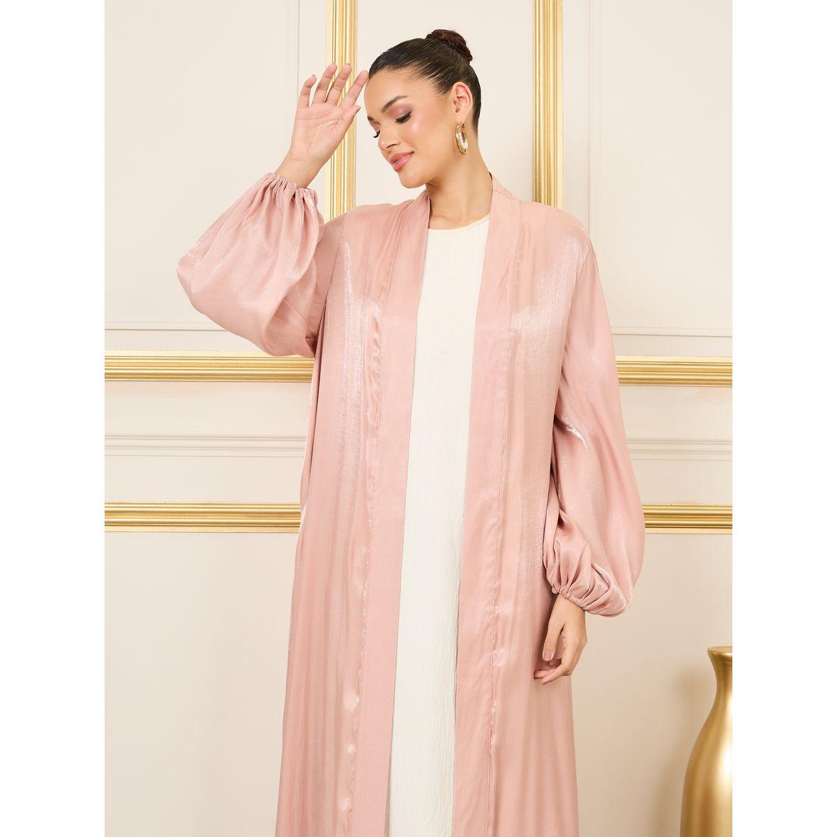 Styli Shiny Balloon Sleeves Open Front Abaya-women-arabicclothing-abayas-image-2