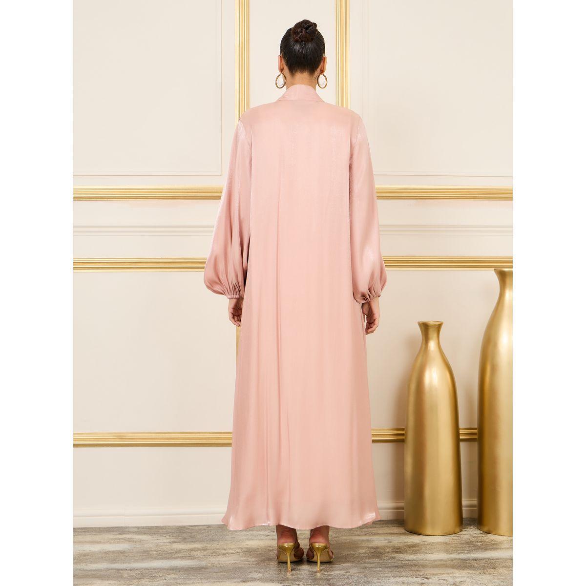 Styli Shiny Balloon Sleeves Open Front Abaya-women-arabicclothing-abayas-image-4
