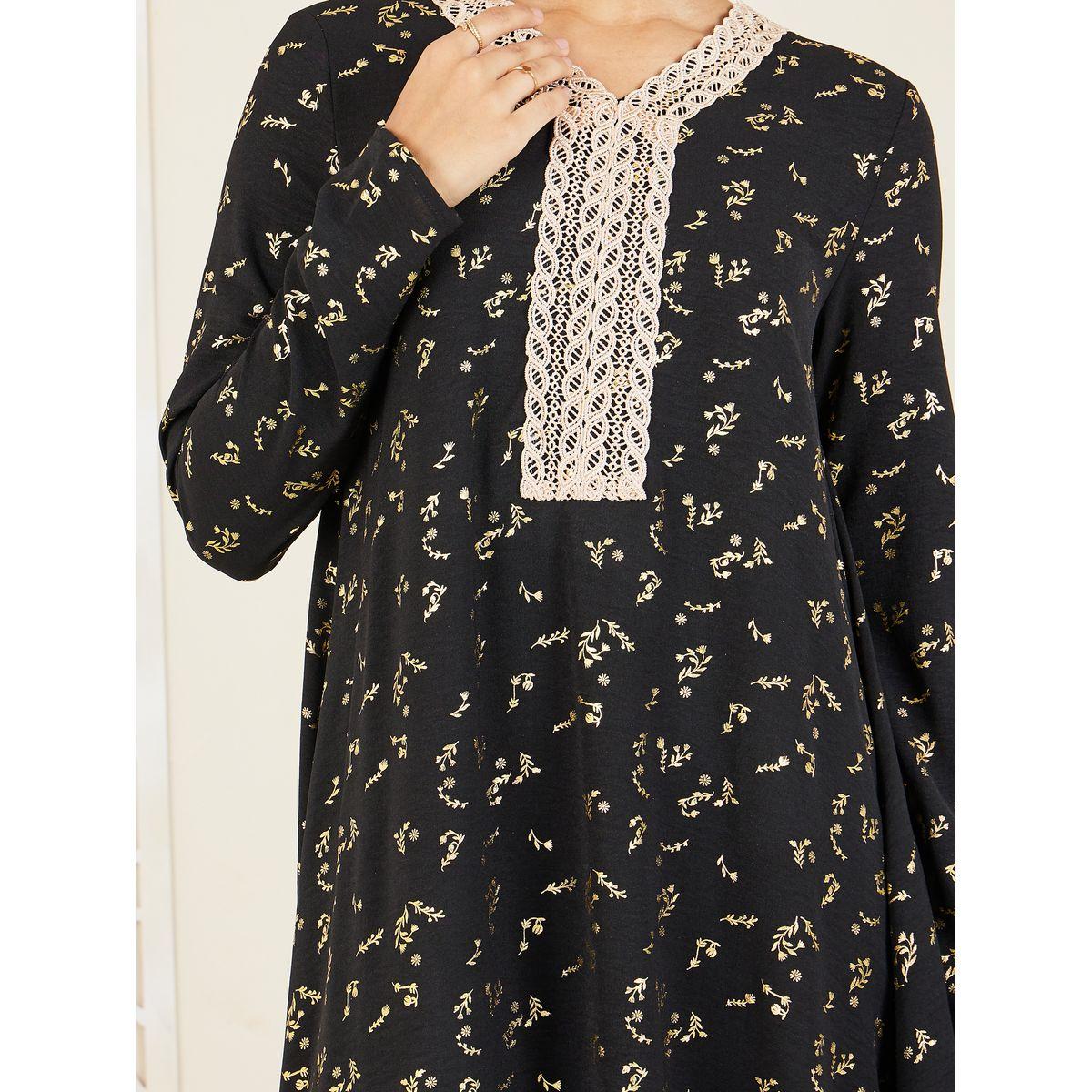 Styli Foil Print Embroidered Lace Neck Jalabiya-women-arabicclothing-jalabiyas-image-3