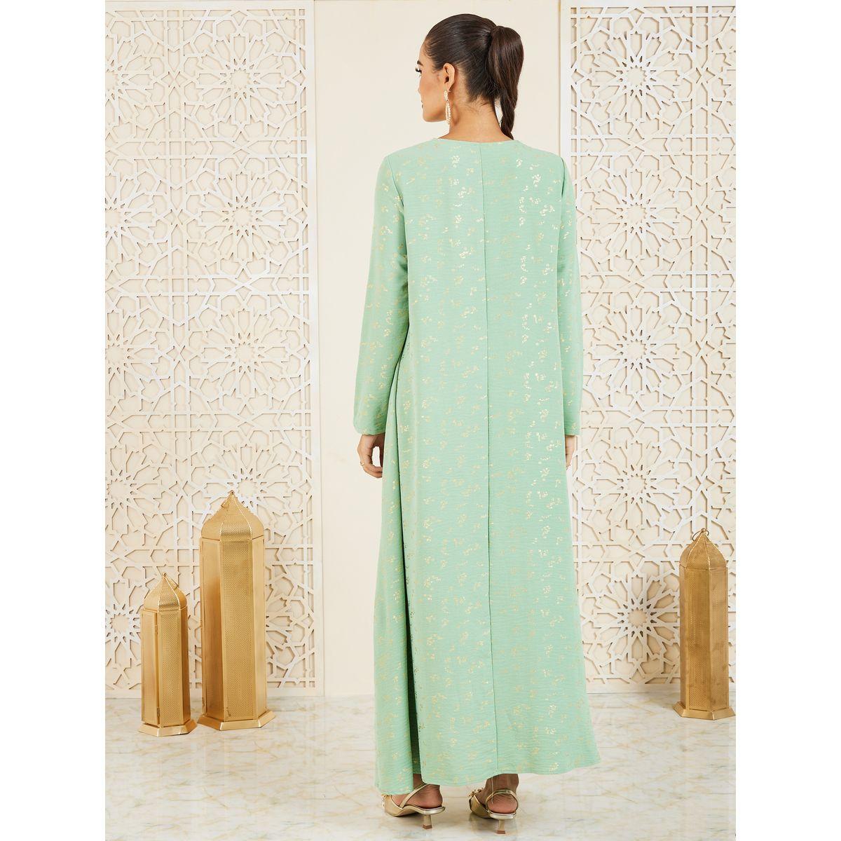 Styli Lace Neck Detail Foil Print Jalabiya-women-arabicclothing-jalabiyas-image-4