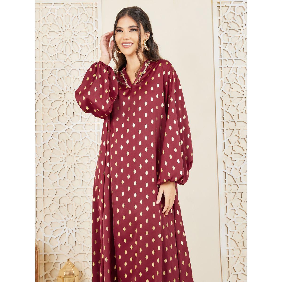 Styli Foil Print Embroidered Lace Neck Jalabiya-women-arabicclothing-jalabiyas-image-3