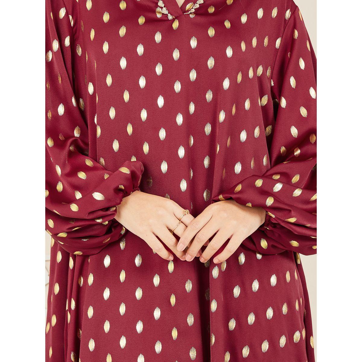 جلابية طويلة بطبعة فويل واكمام بالون-women-arabicclothing-jalabiyas-image-4