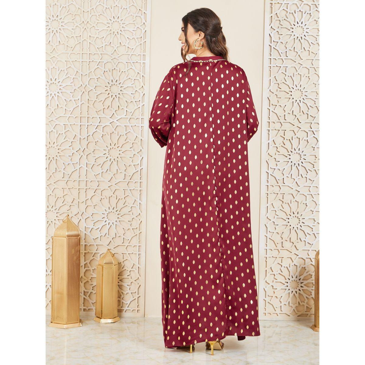 Styli Foil Print Embroidered Lace Neck Jalabiya-women-arabicclothing-jalabiyas-image-5